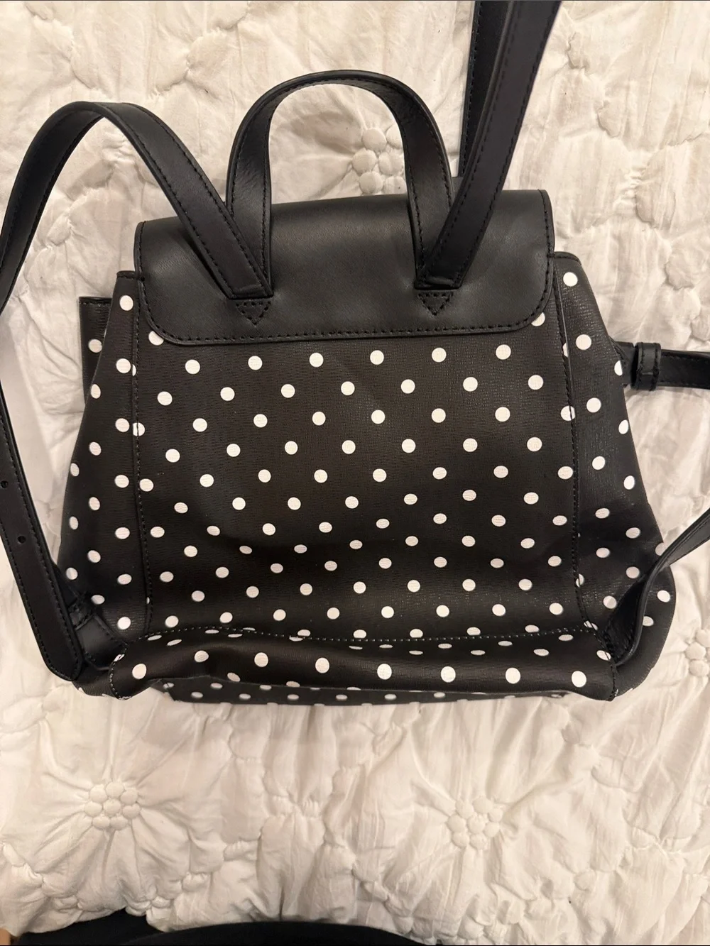 kate spade Black & White Polka Dot Backpack with Red Bow Accent